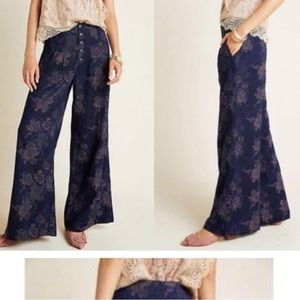 Anthropologie High-Rise Wide-Leg Pants in Metallic Floral